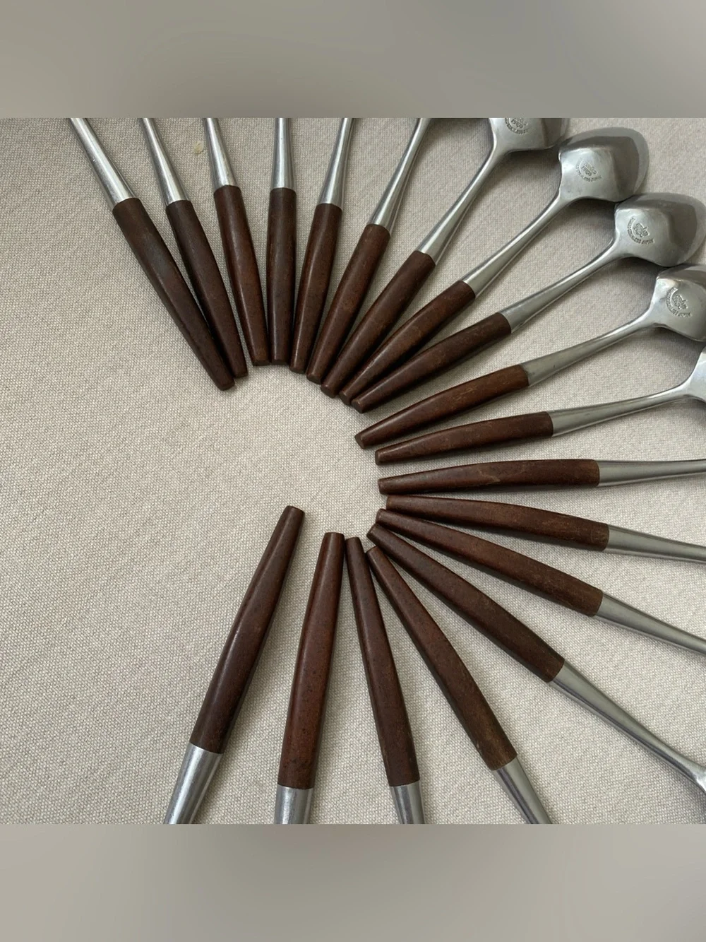 VTG MCM Grand Prix Dior Muffin Flatware 19 Pc Lot Stainless Japan Faux Wood